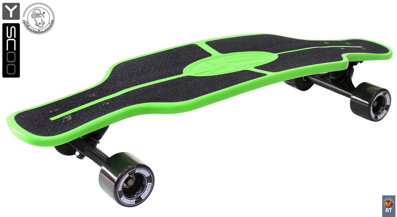 Скейтборд пластиковый Y-Scoo Longboard Shark Tir 31" 408-G с сумкой, черно-зеленый  